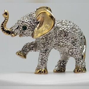 Elephant Rhinestone Green Eye Brooch Gold-tone